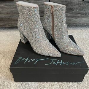 Betsey Johnson Sparkling Silver Ankle Booties